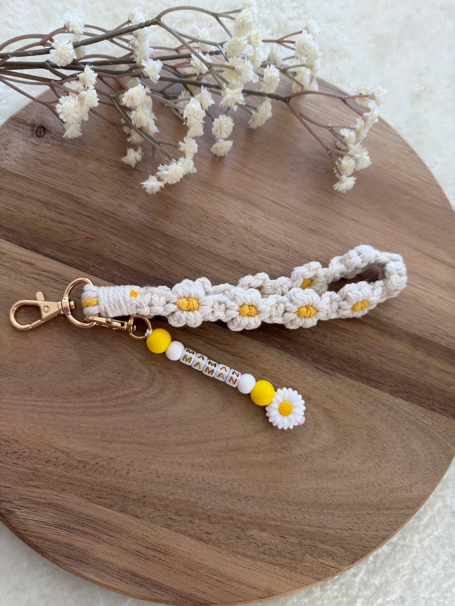 Cadeau fête des mamans, fête des mères, porte clé fleurs  jaune