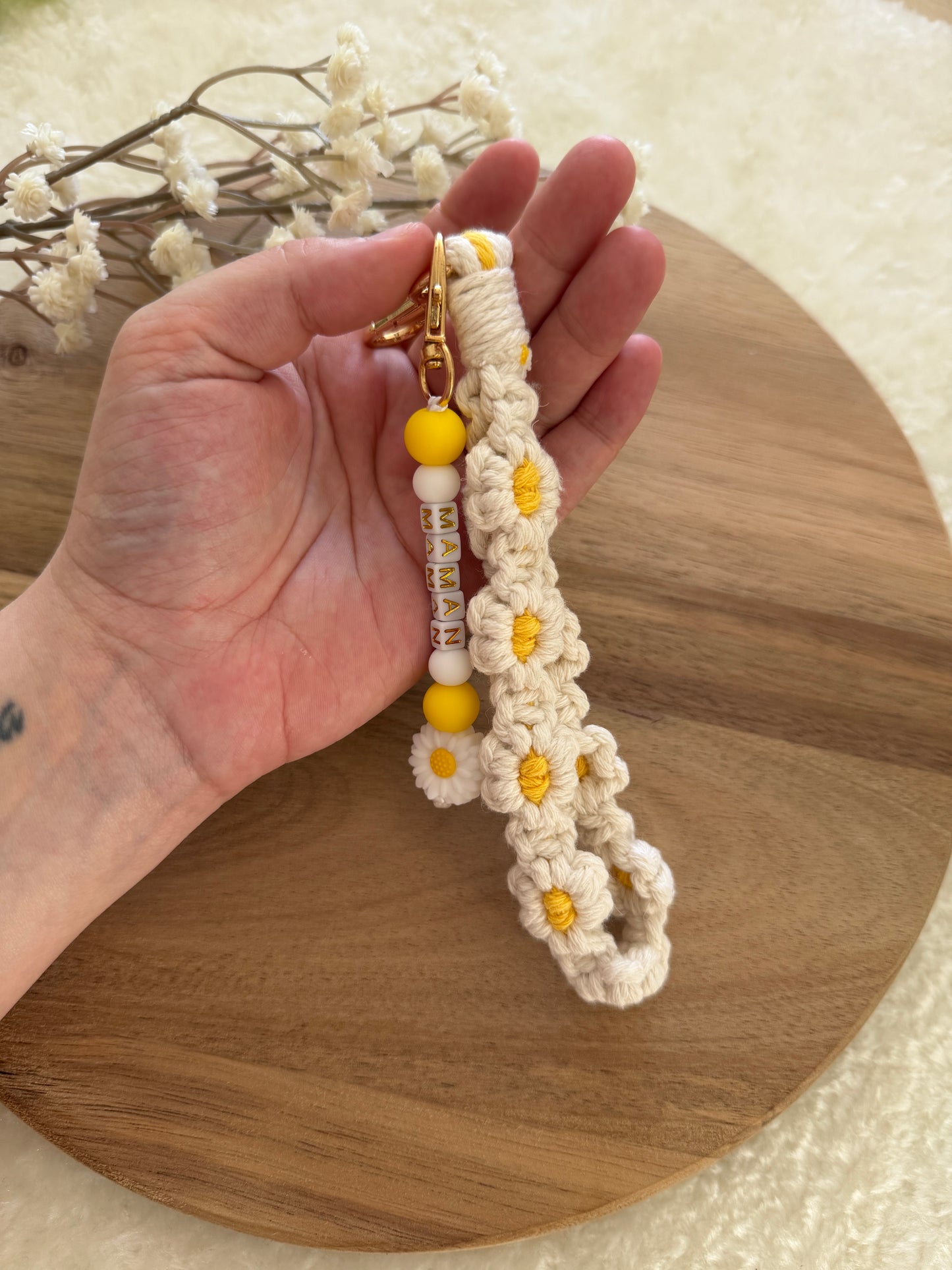 Cadeau fête des mamans, fête des mères, porte clé fleurs  jaune