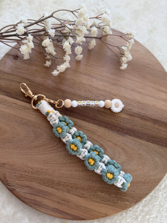 Cadeau fête des mamans, fête des mères, porte clé fleurs vert