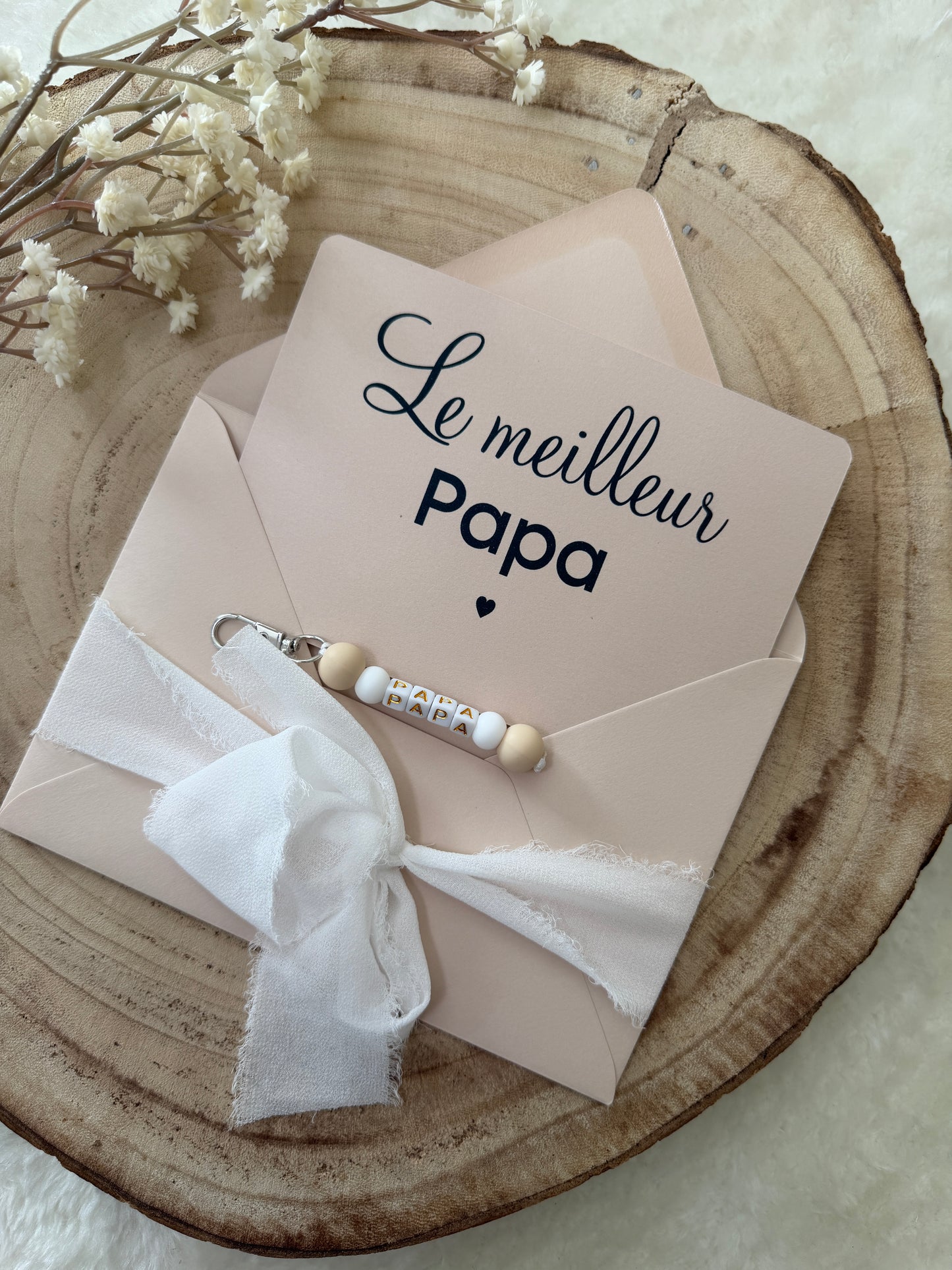 Cadeau fête des pères, papa porte clé perles beige