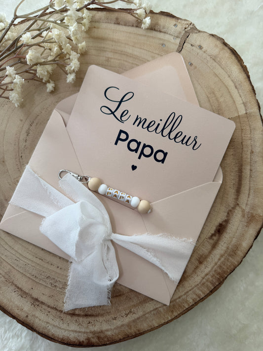 Cadeau fête des pères, papa porte clé perles beige