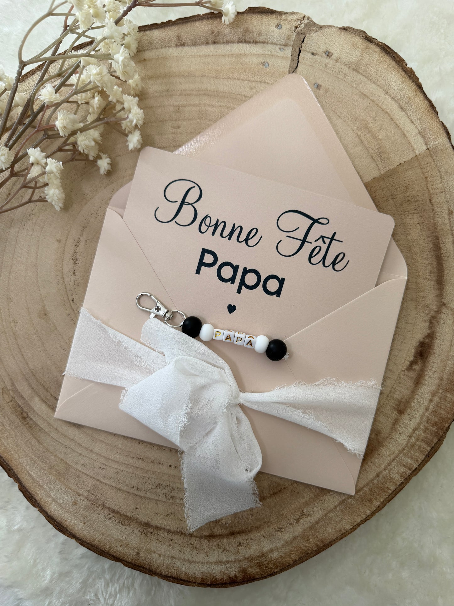 Cadeau fête des pères, papa porte clé perles noir