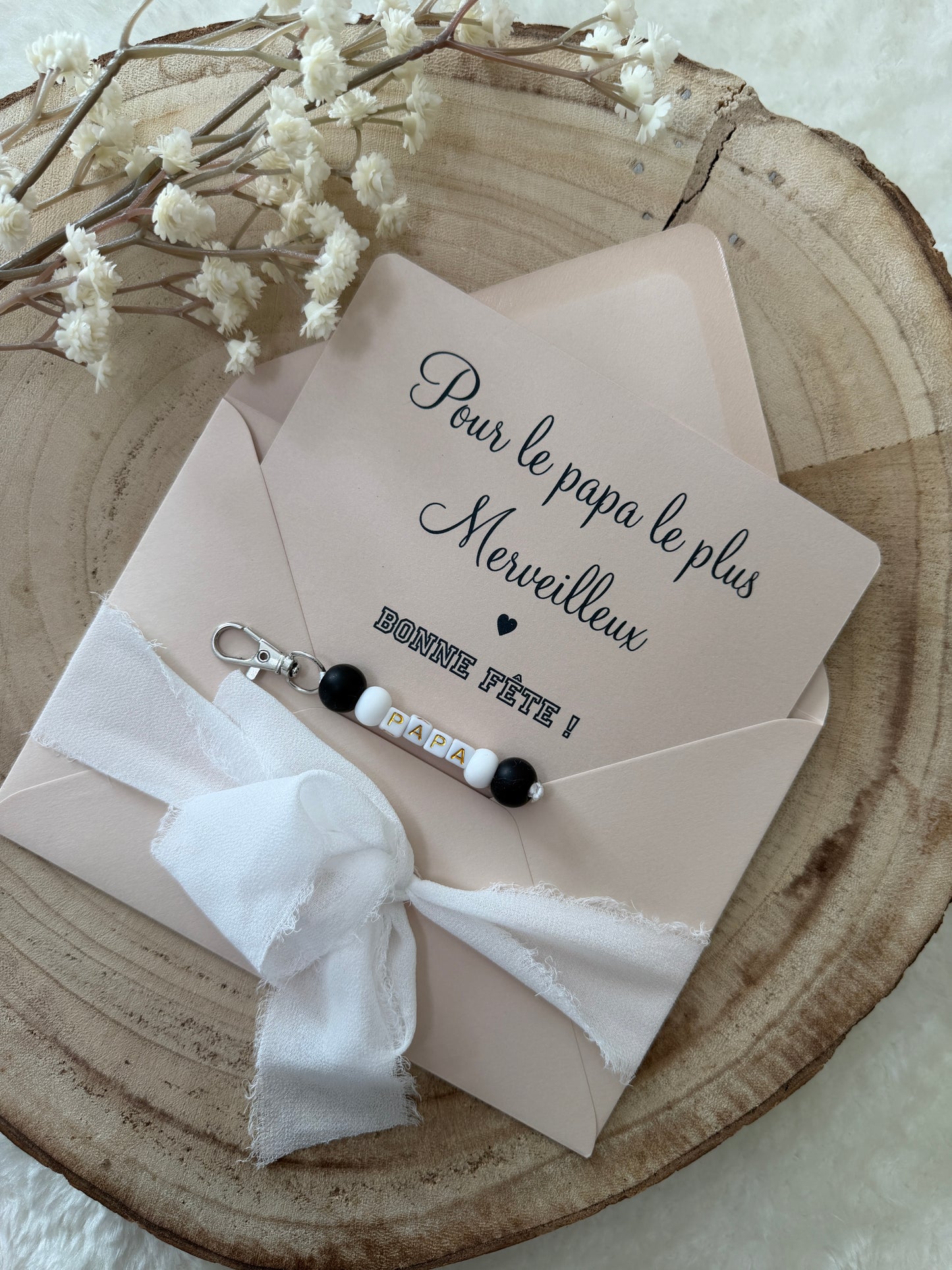 Cadeau fête des pères, papa porte clé perles noir