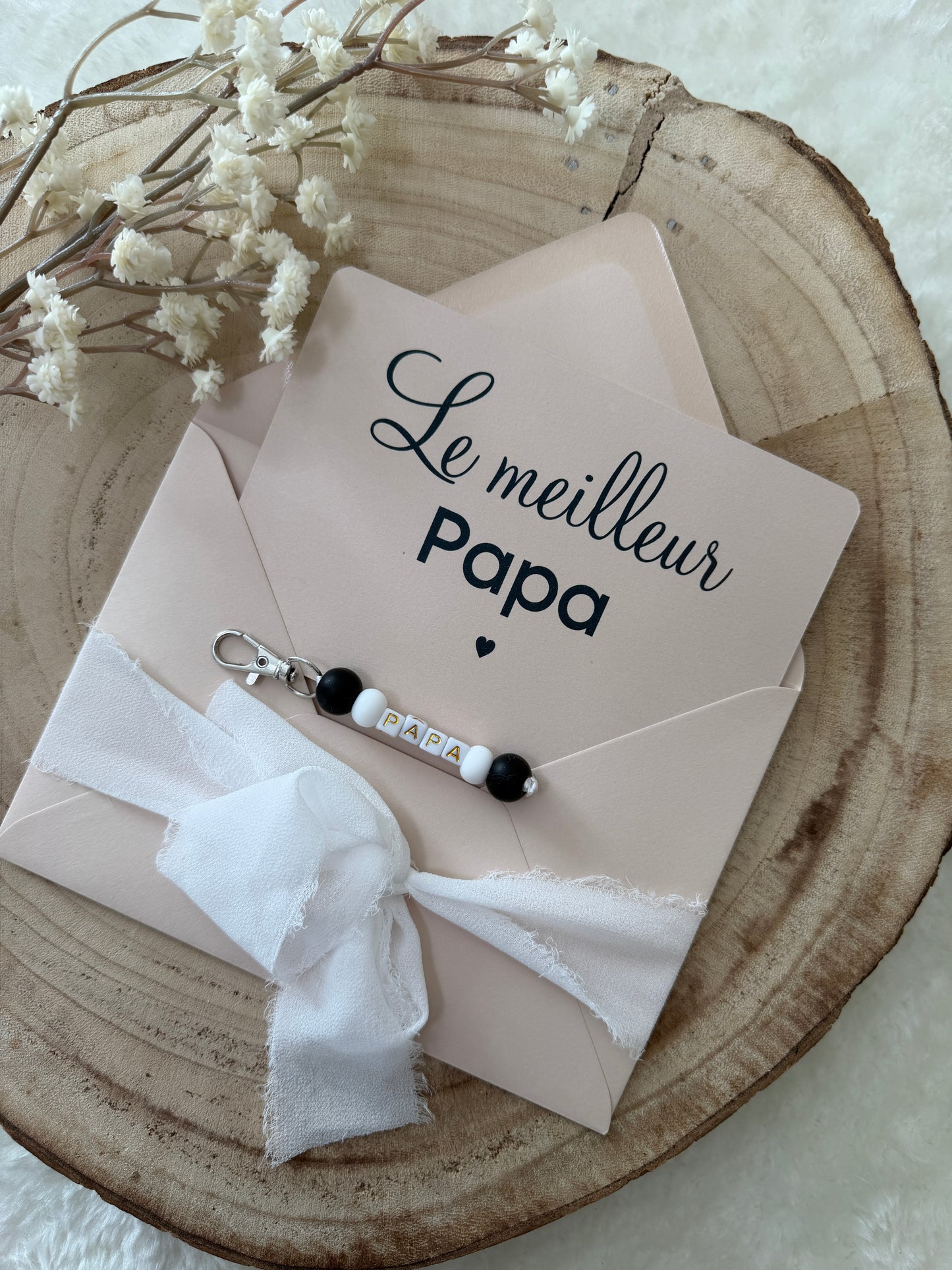 Cadeau fête des pères, papa porte clé perles noir