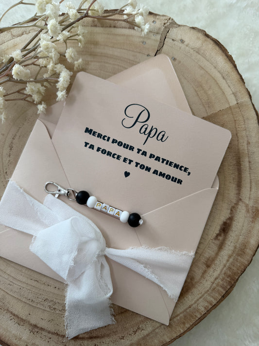 Cadeau fête des pères, papa porte clé perles noir