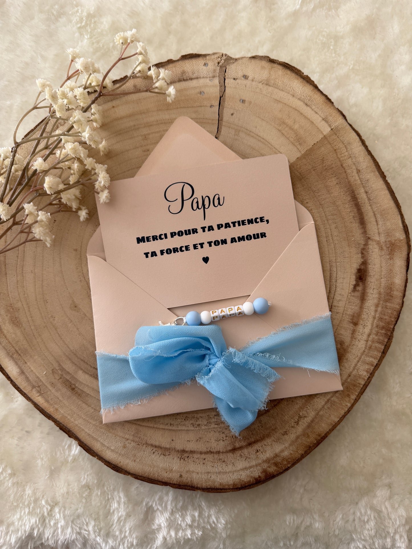 Cadeau fête des pères, papa porte clé perles bleu