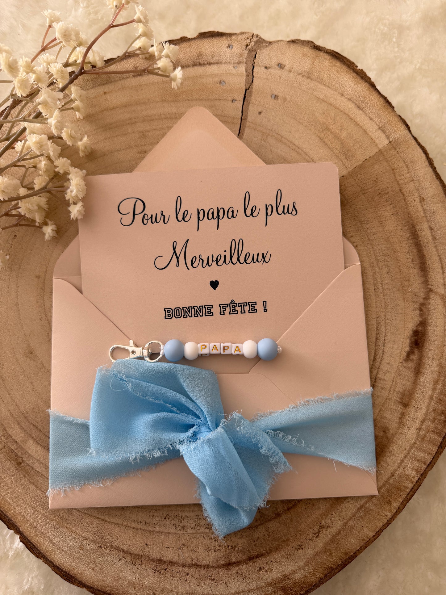 Cadeau fête des pères, papa porte clé perles bleu