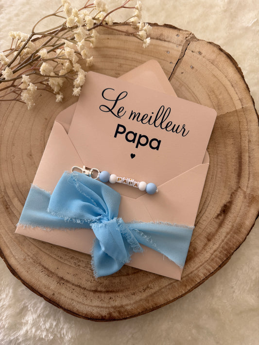 Cadeau fête des pères, papa porte clé perles bleu