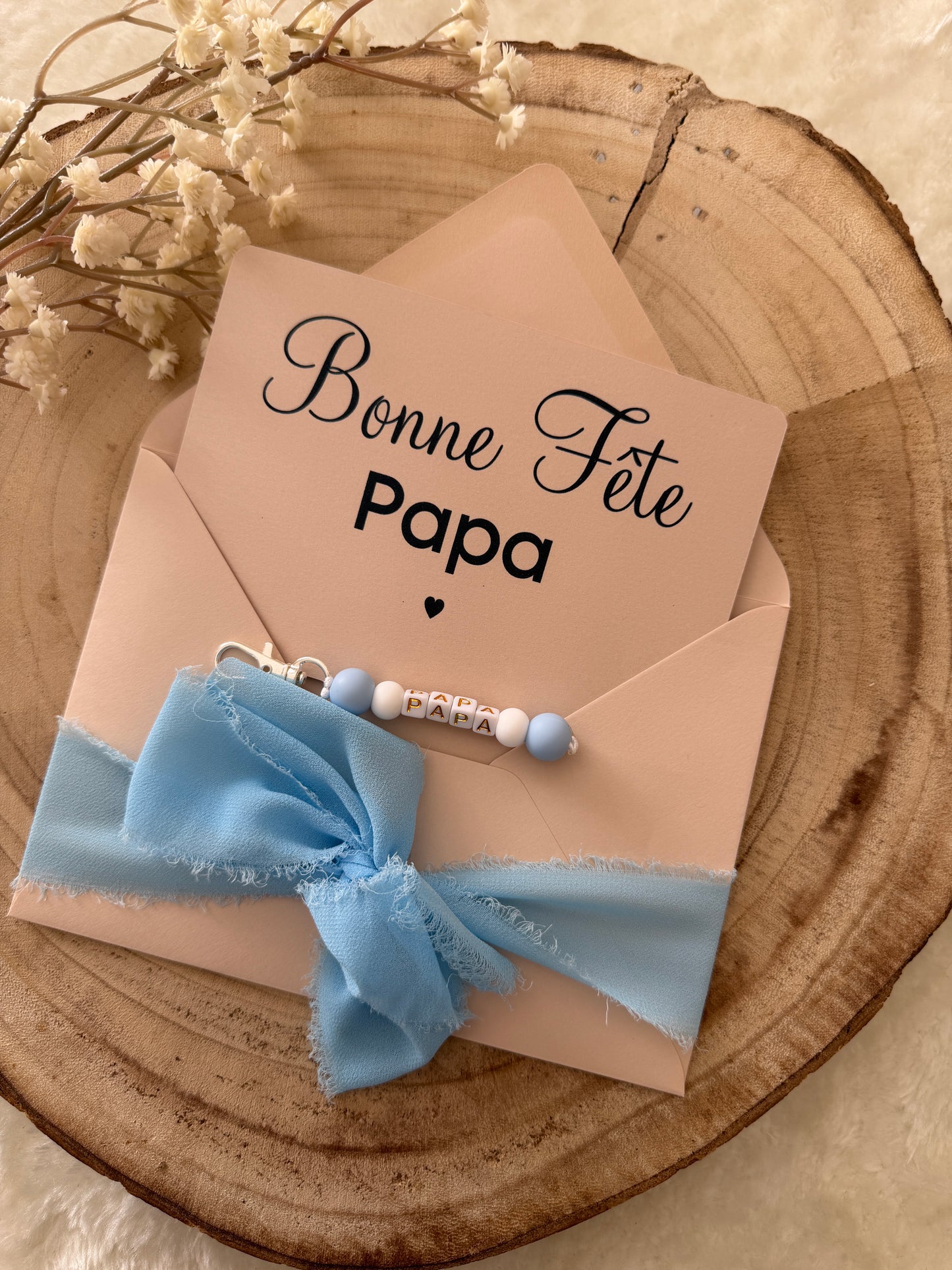 Cadeau fête des pères, papa porte clé perles bleu
