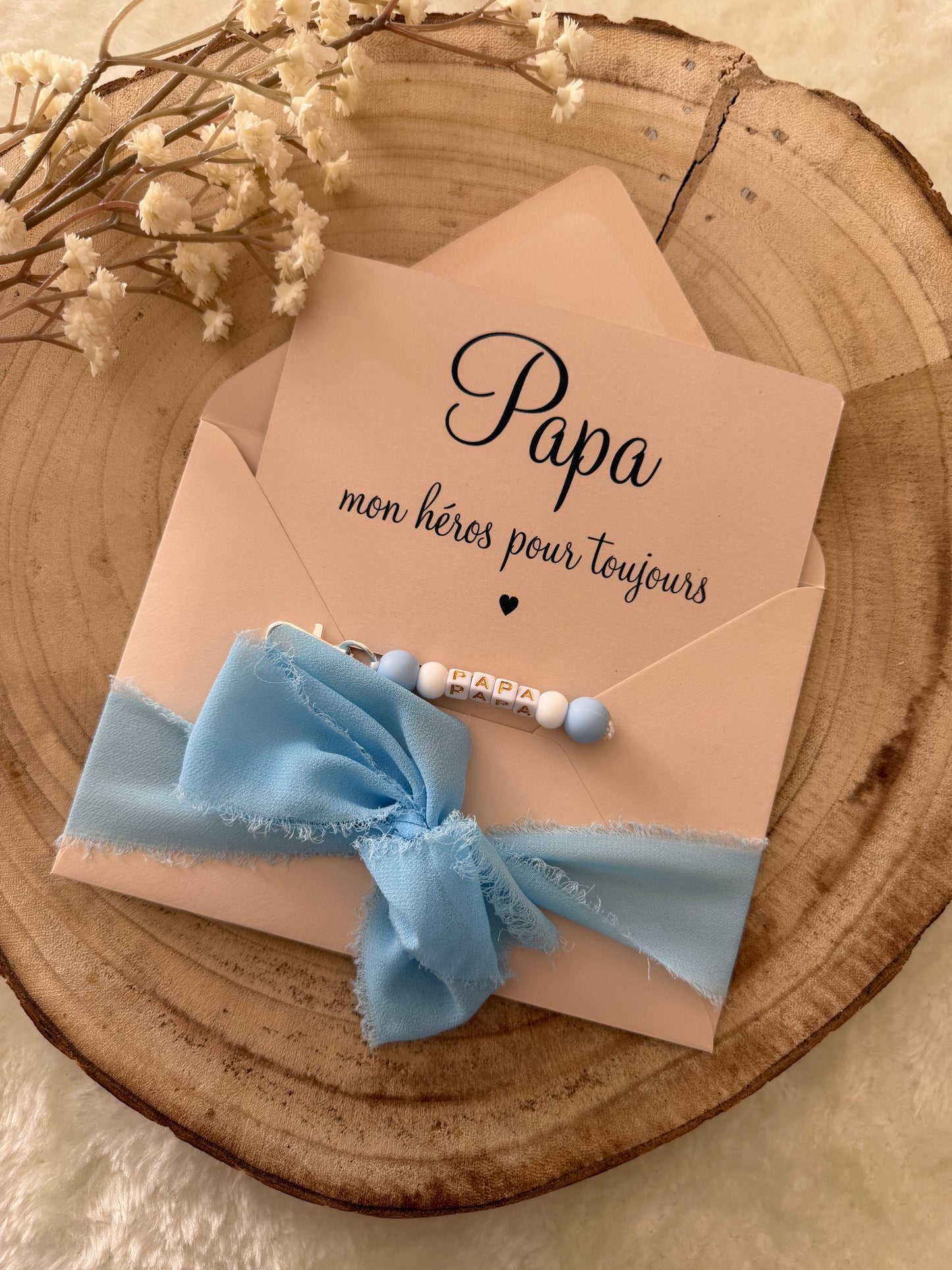 Cadeau fête des pères, papa porte clé perles bleu