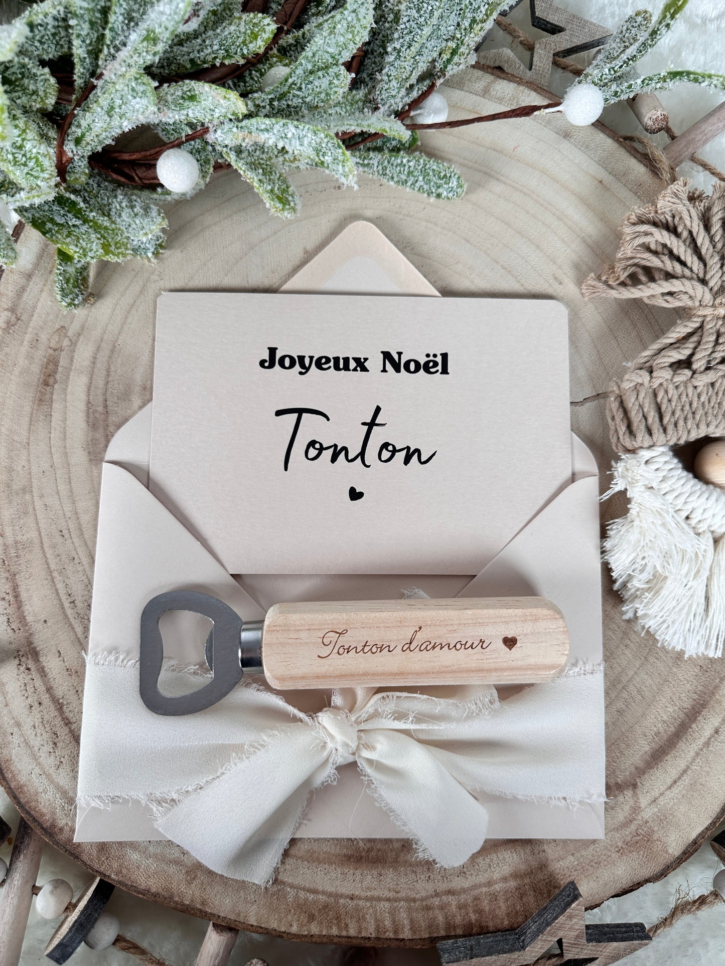 Annonce de grossesse décapsuleur/bouchon bouteille  et carte pour tonton d'amour beige noel
