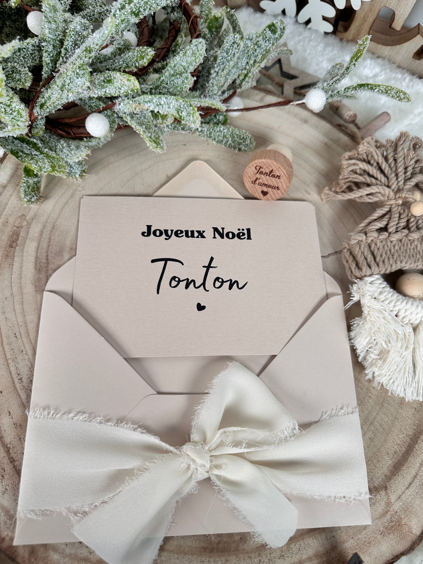 Annonce de grossesse décapsuleur/bouchon bouteille  et carte pour tonton d'amour beige noel