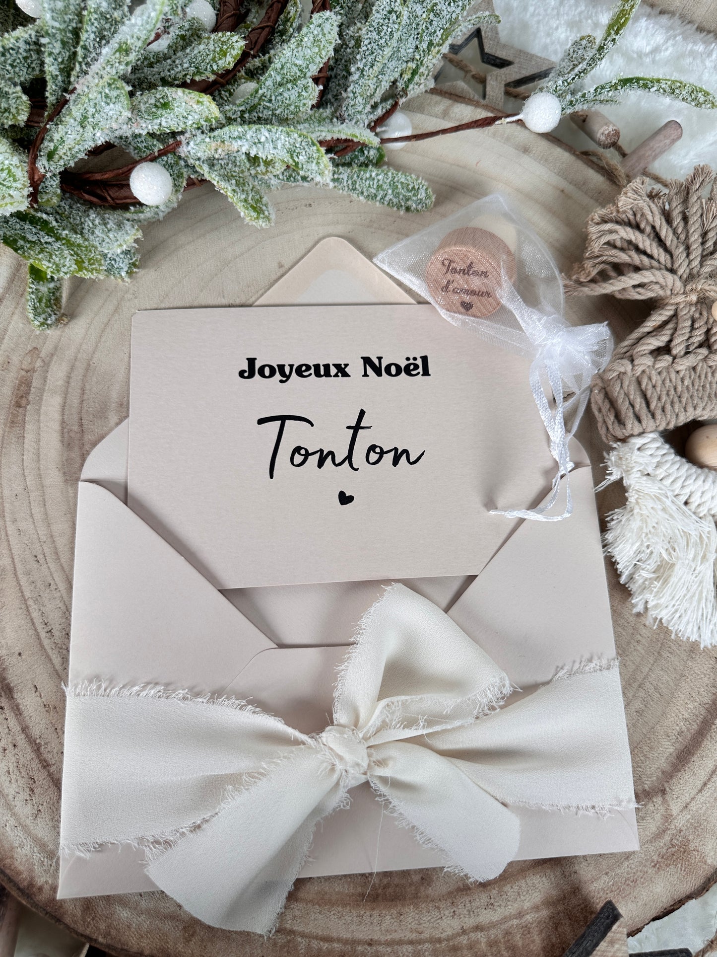 Annonce de grossesse décapsuleur/bouchon bouteille  et carte pour tonton d'amour beige noel