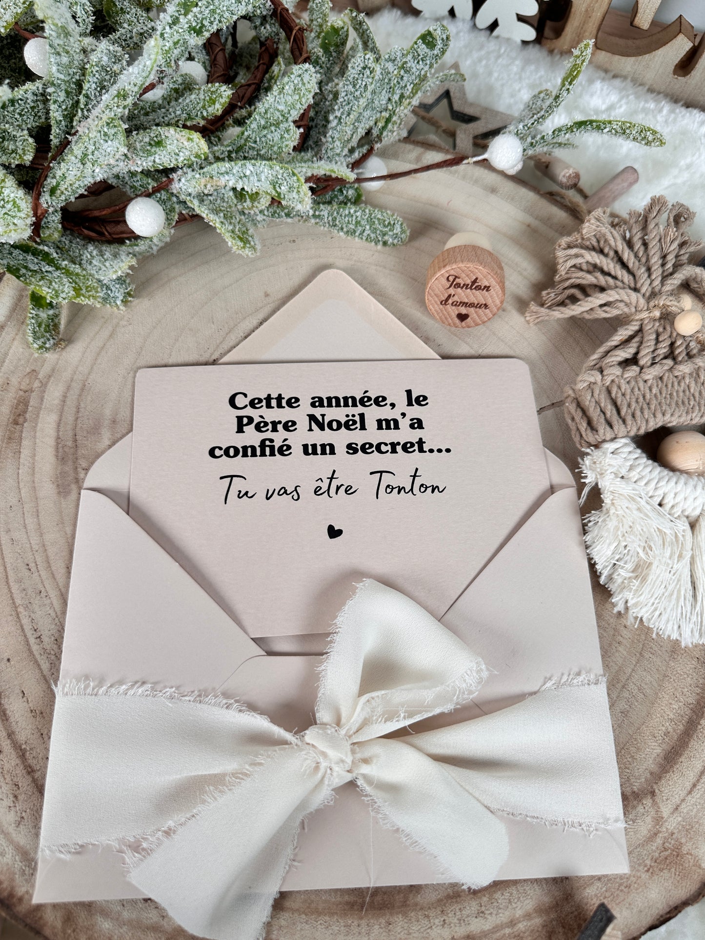 Annonce de grossesse décapsuleur/bouchon bouteille  et carte pour tonton d'amour beige noel
