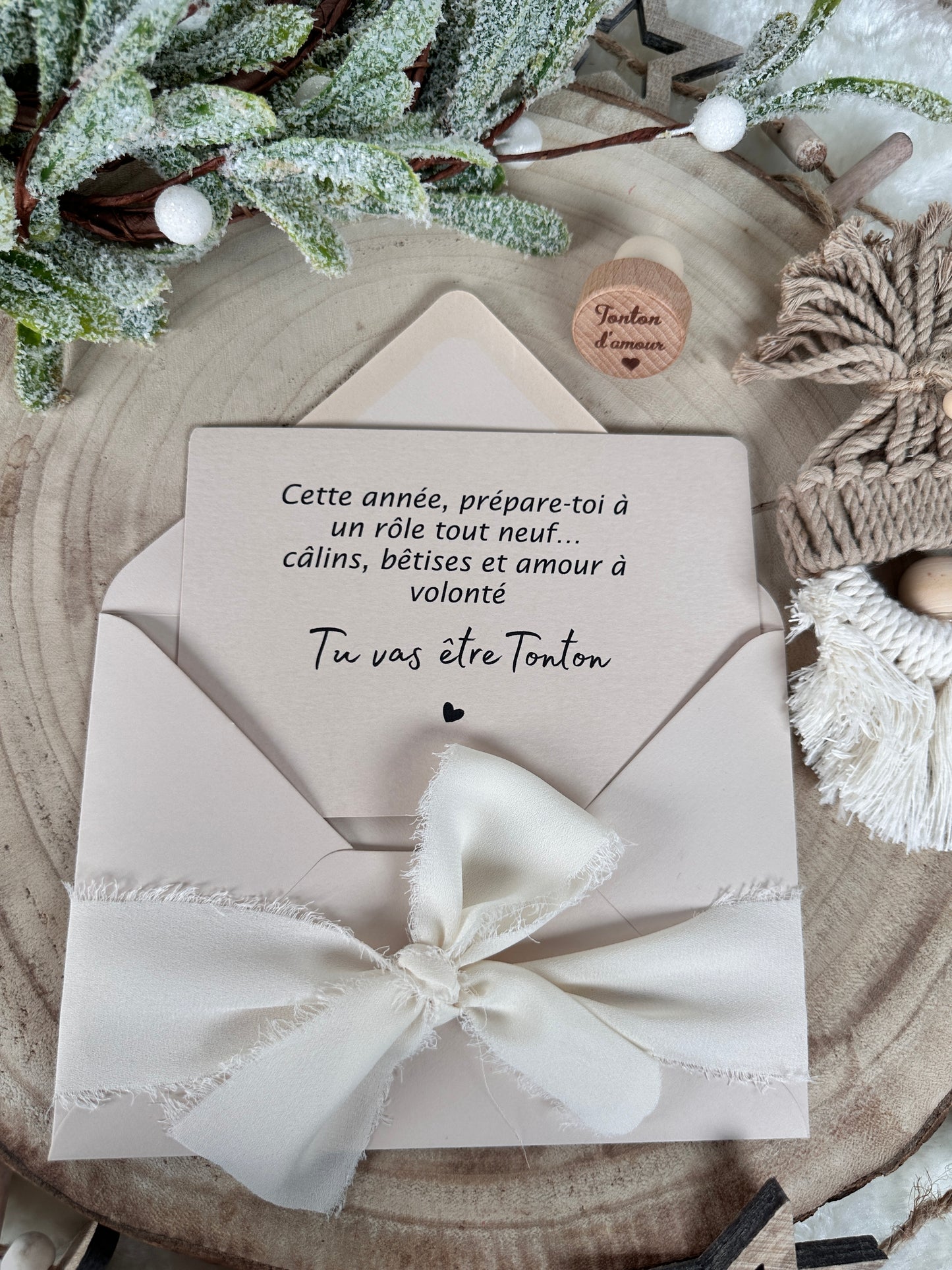 Annonce de grossesse décapsuleur/bouchon bouteille  et carte pour tonton d'amour beige noel