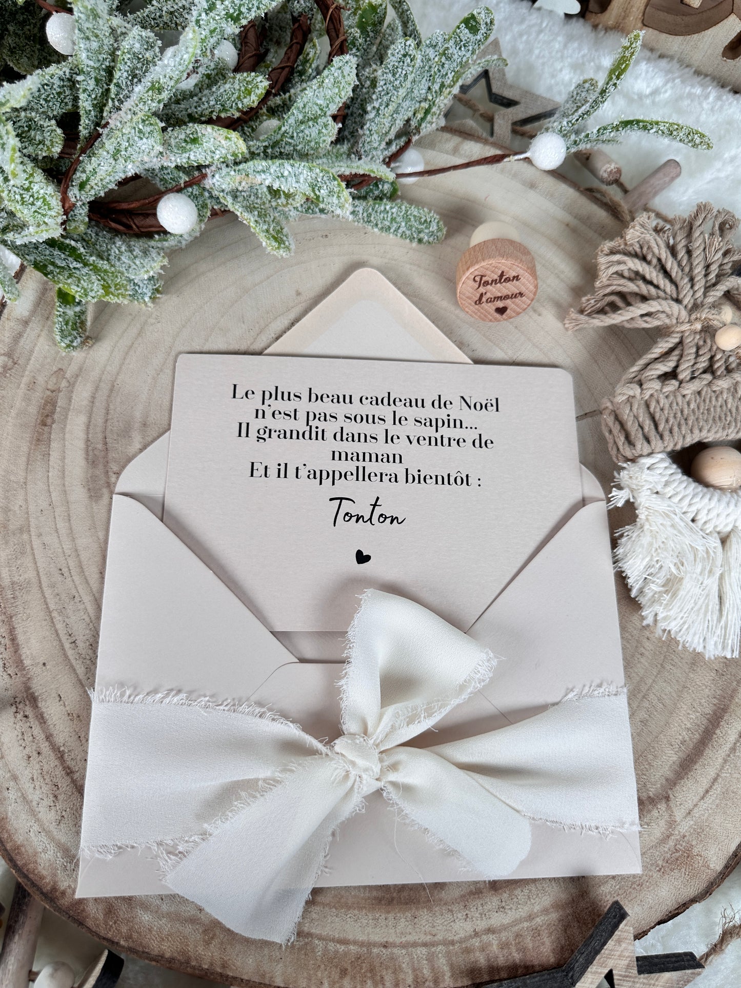 Annonce de grossesse décapsuleur/bouchon bouteille  et carte pour tonton d'amour beige noel