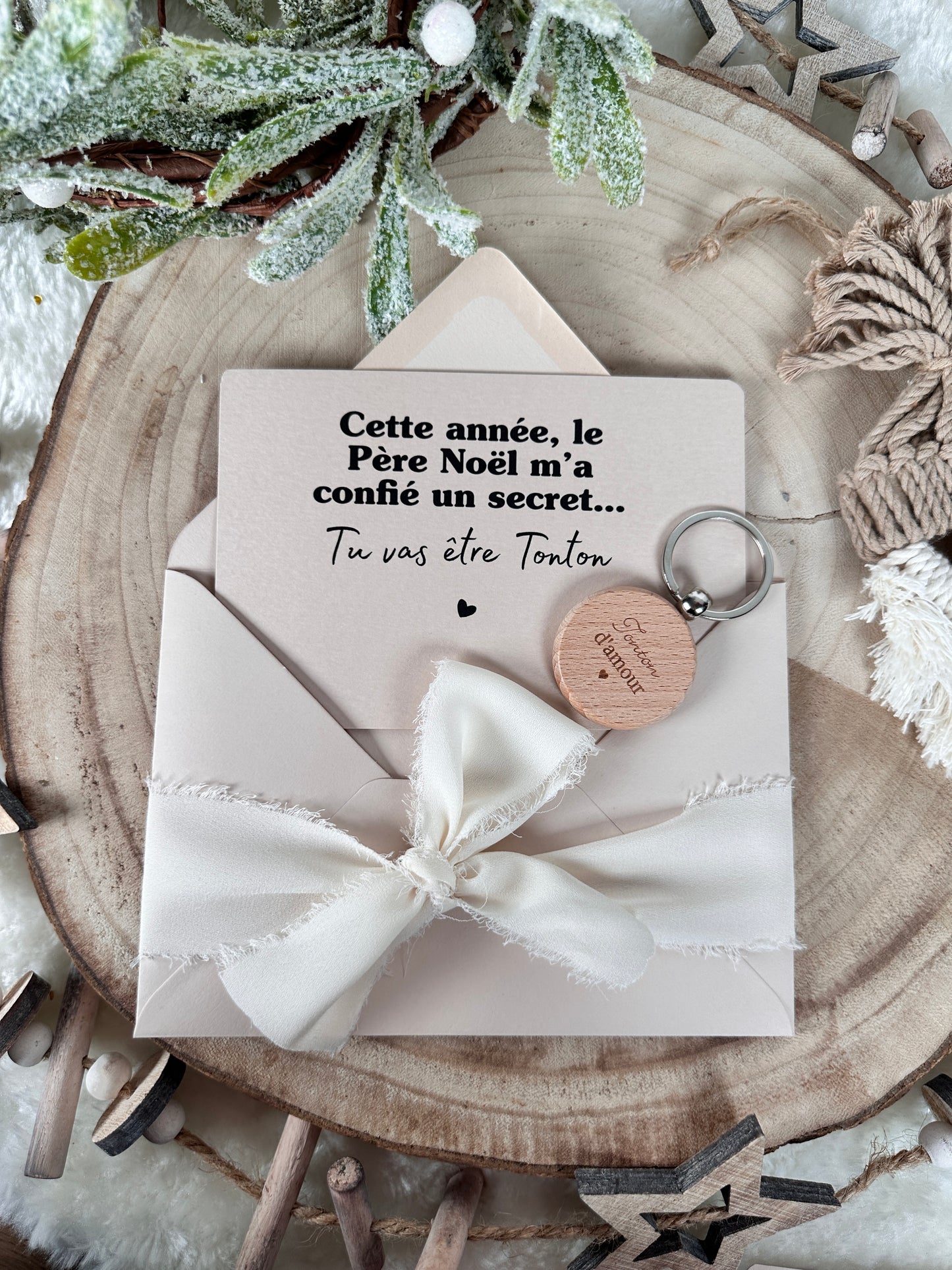 Annonce de grossesse décapsuleur/bouchon bouteille  et carte pour tonton d'amour beige noel