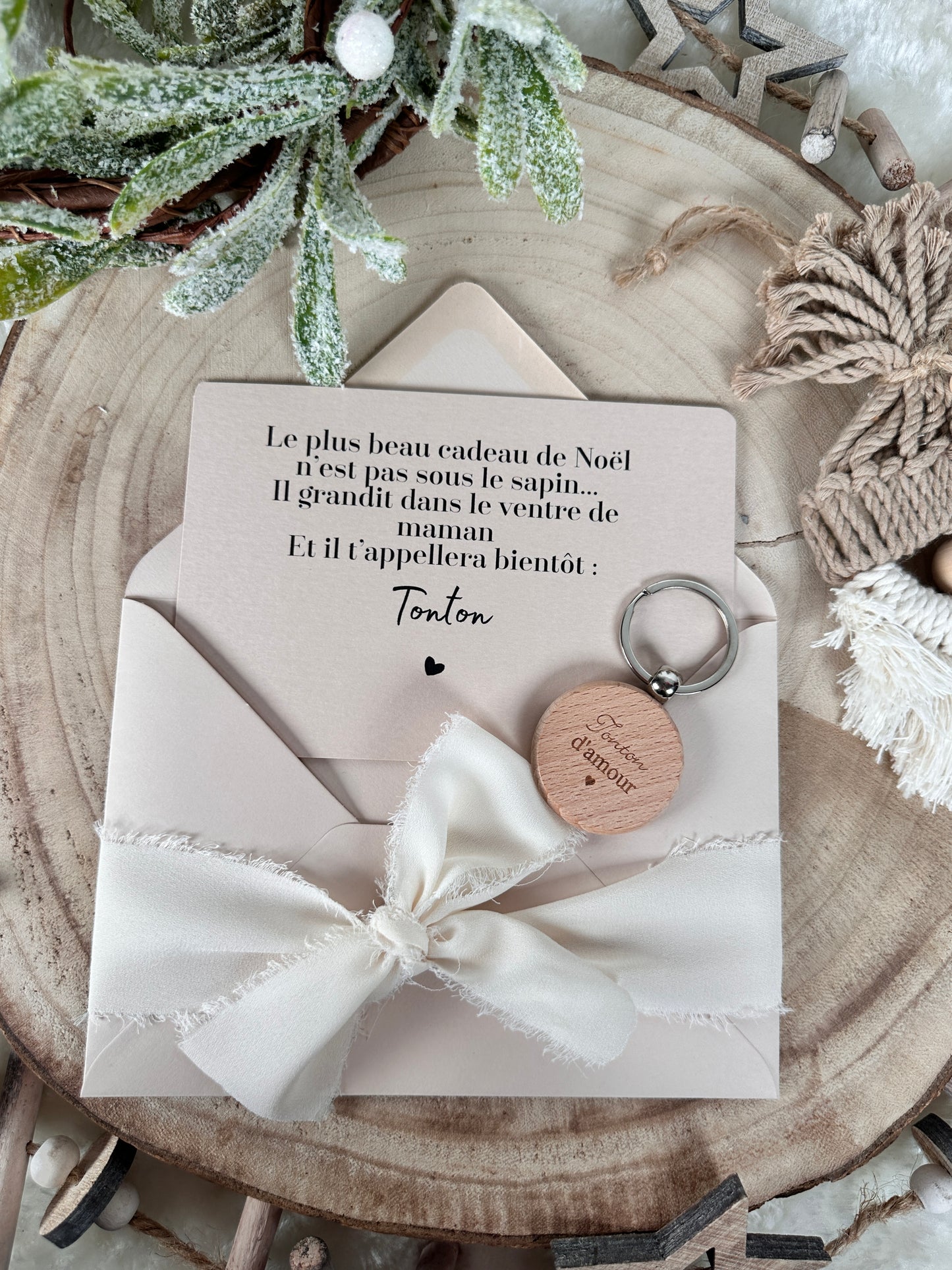 Annonce de grossesse décapsuleur/bouchon bouteille  et carte pour tonton d'amour beige noel