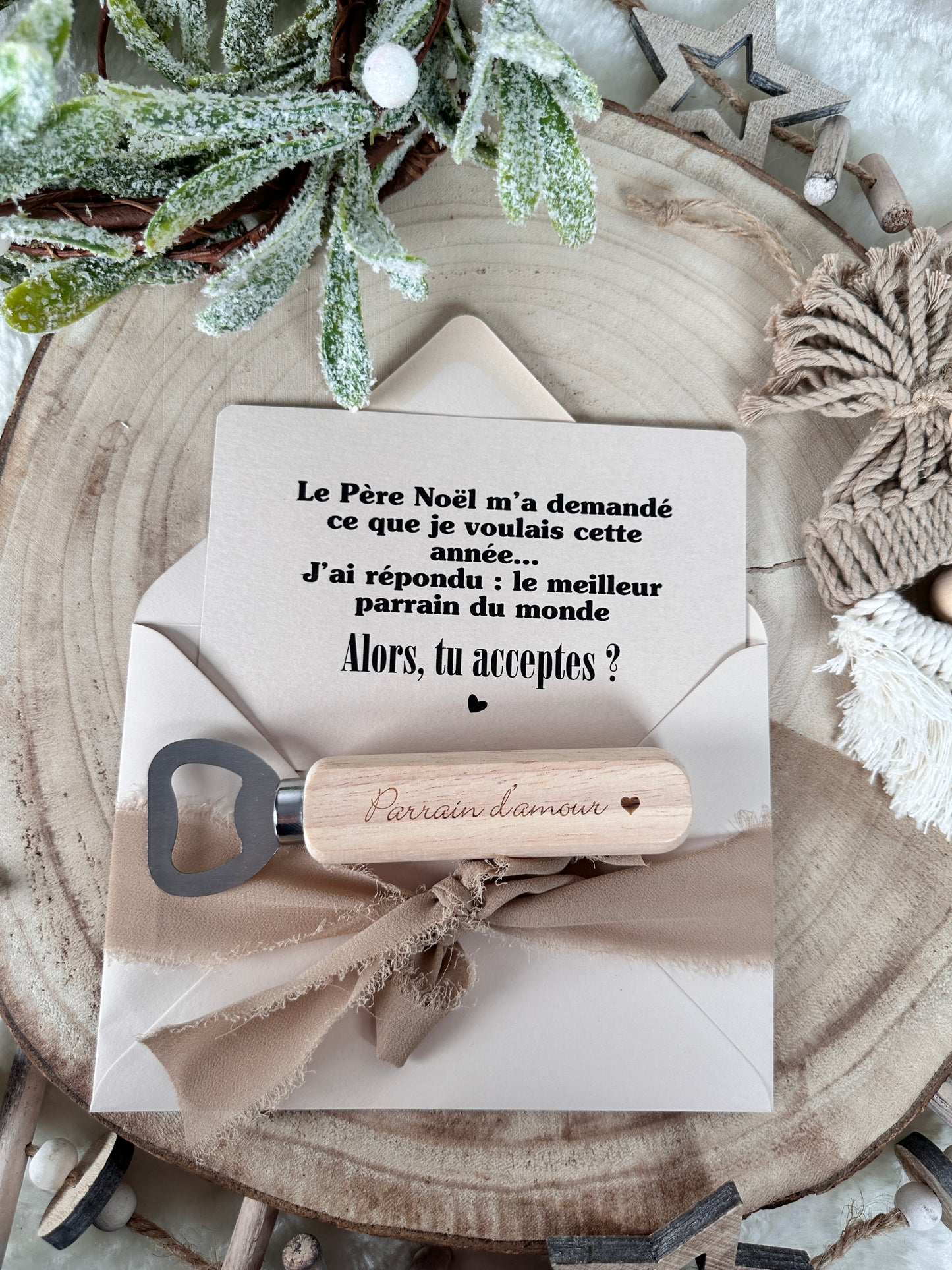 Annonce grossesse, demande parrain carte décapsuleur simple ou porte clé noel