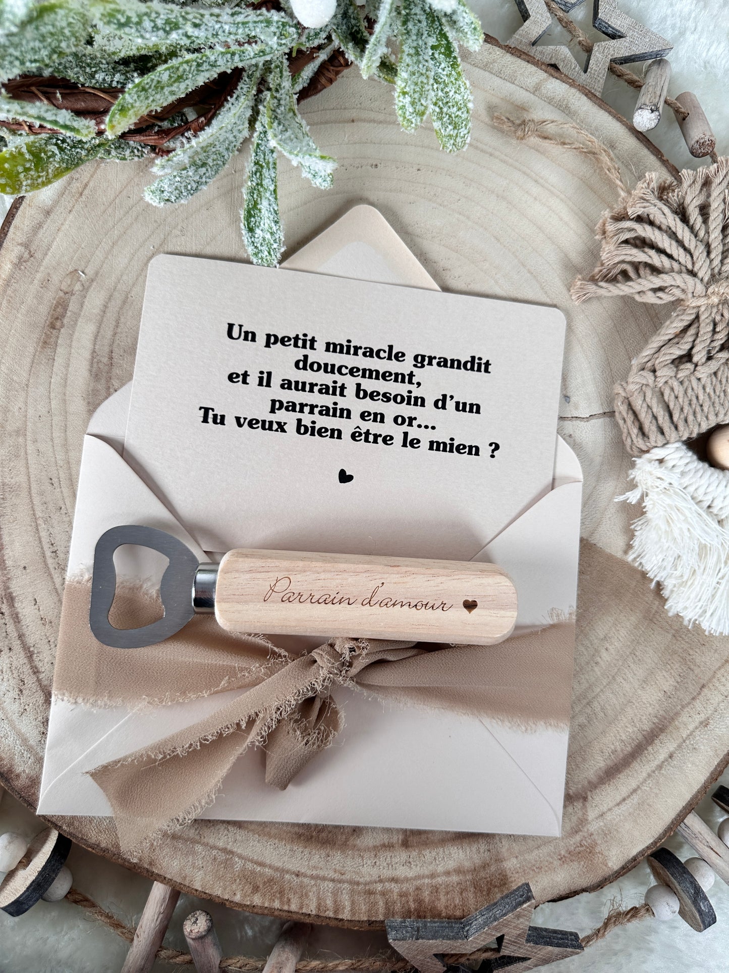 Annonce grossesse, demande parrain carte décapsuleur simple ou porte clé noel