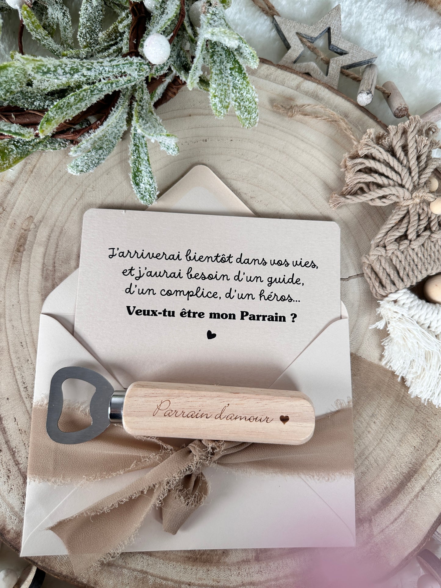 Annonce grossesse, demande parrain carte décapsuleur simple ou porte clé noel
