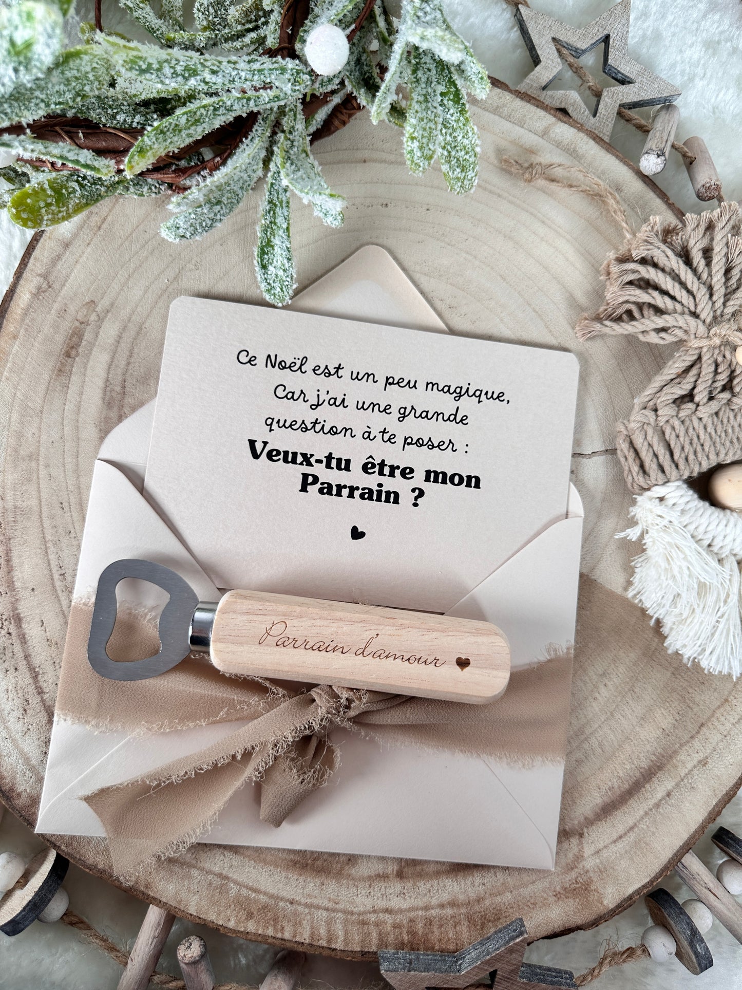 Annonce grossesse, demande parrain carte décapsuleur simple ou porte clé noel