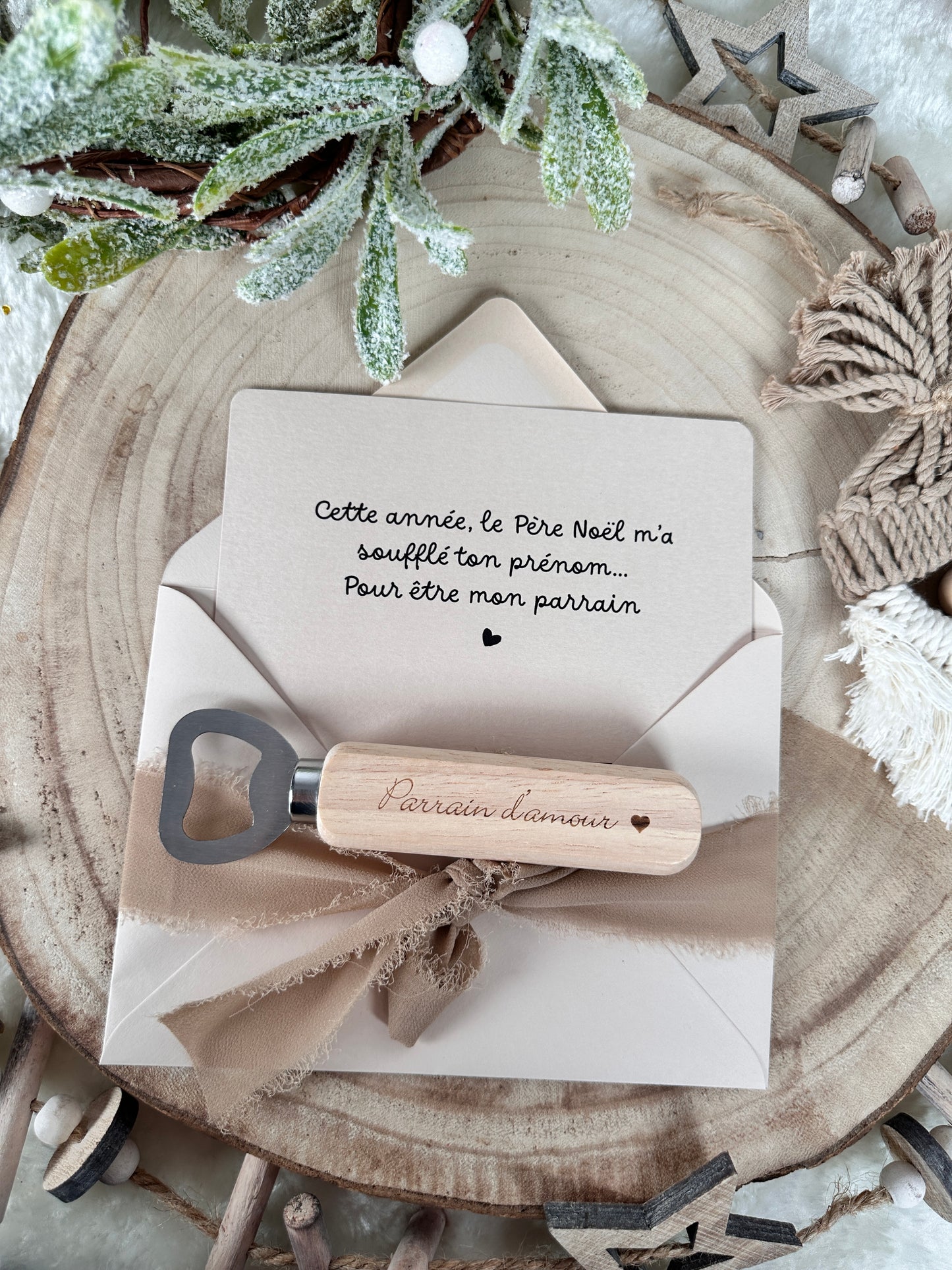 Annonce grossesse, demande parrain carte décapsuleur simple ou porte clé noel