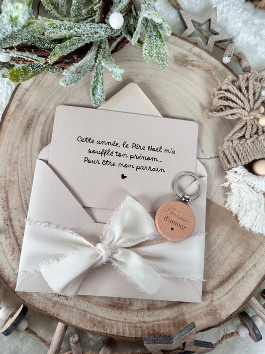 Annonce grossesse, demande parrain carte porte clé noel