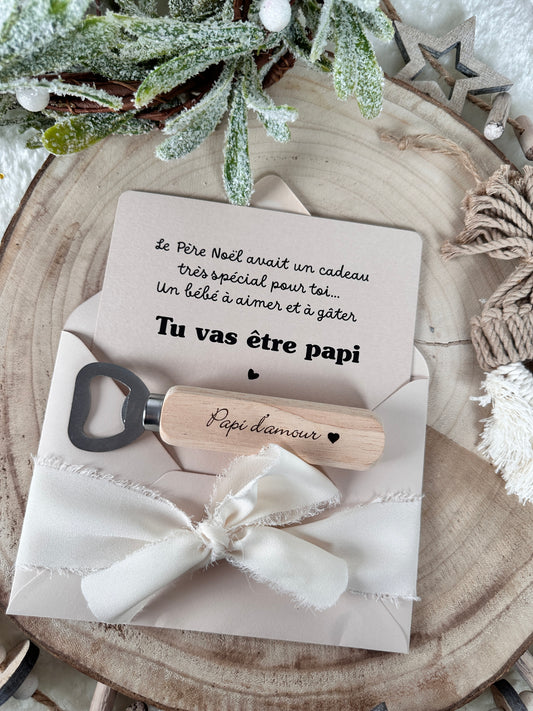 Annonce de grossesse décapsuleur   et carte pour papi d'amour Beige NOEL