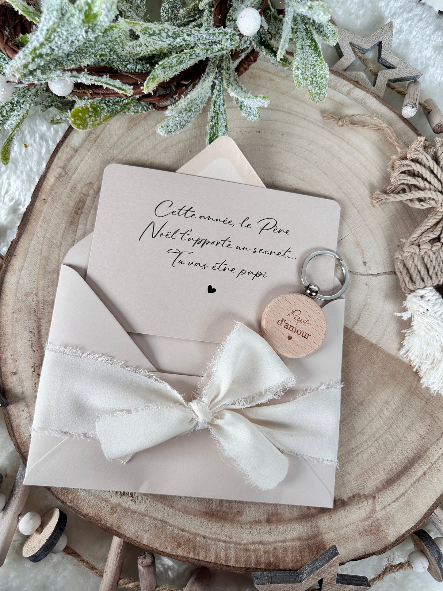 Annonce de grossesse porte clé papi d'amour Beige NOEL