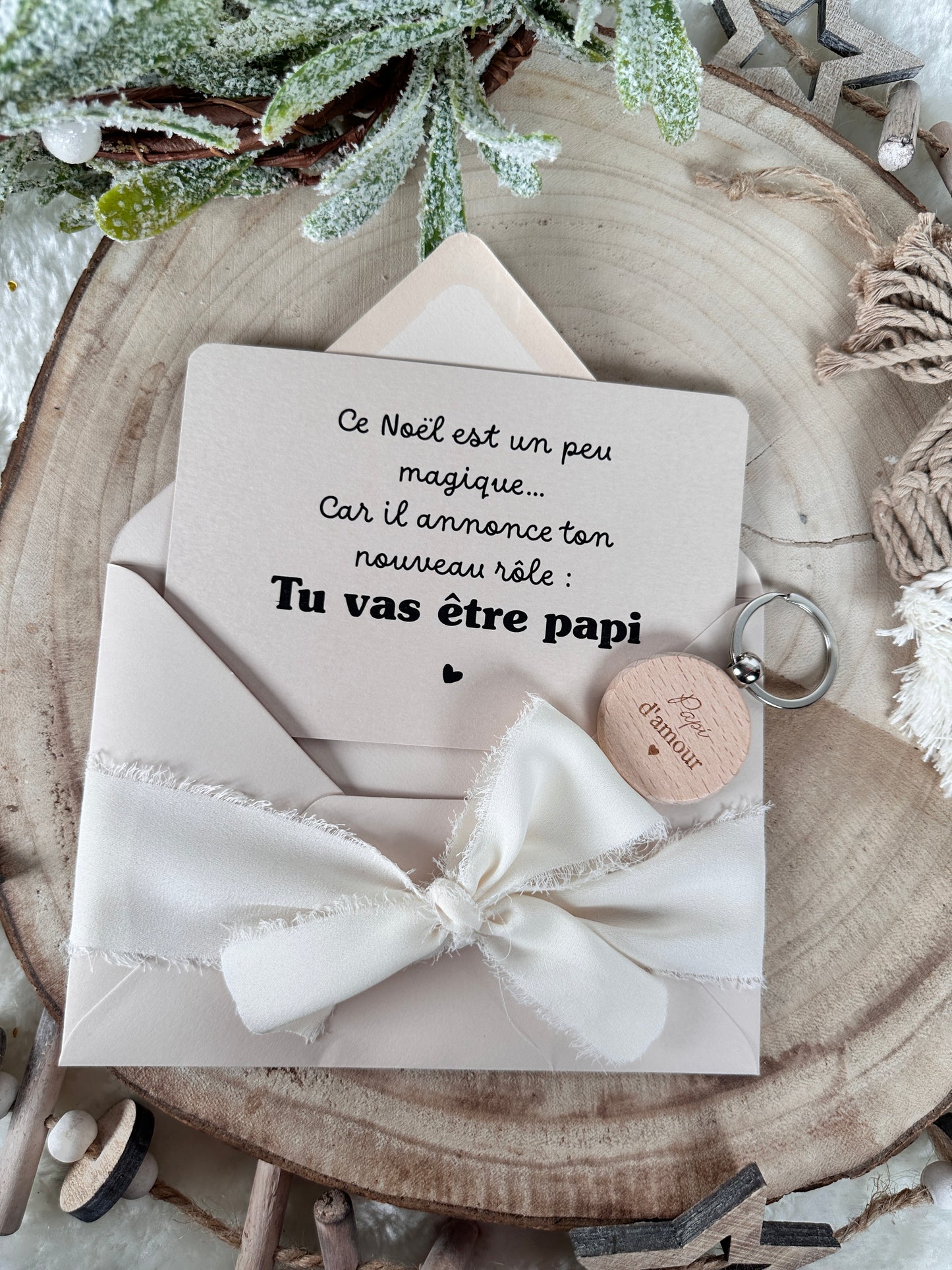 Annonce de grossesse porte clé papi d'amour Beige NOEL
