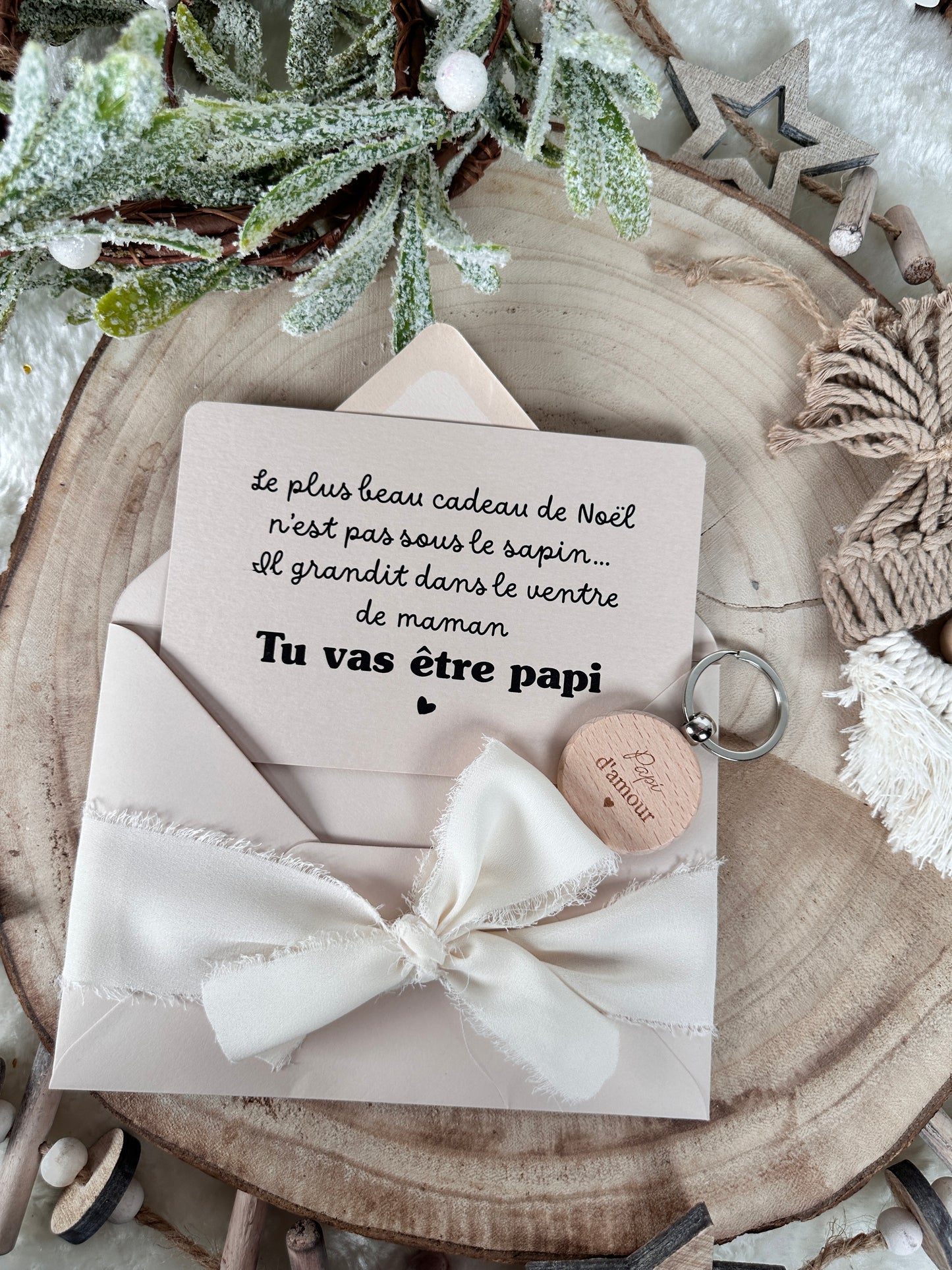 Annonce de grossesse porte clé papi d'amour Beige NOEL