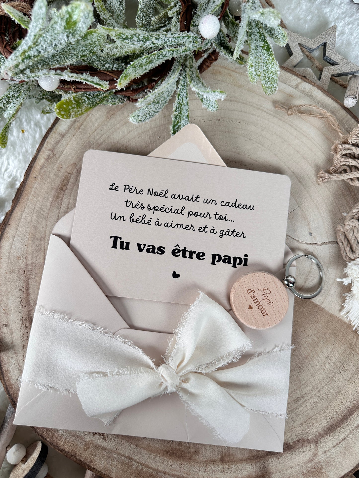 Annonce de grossesse porte clé papi d'amour Beige NOEL