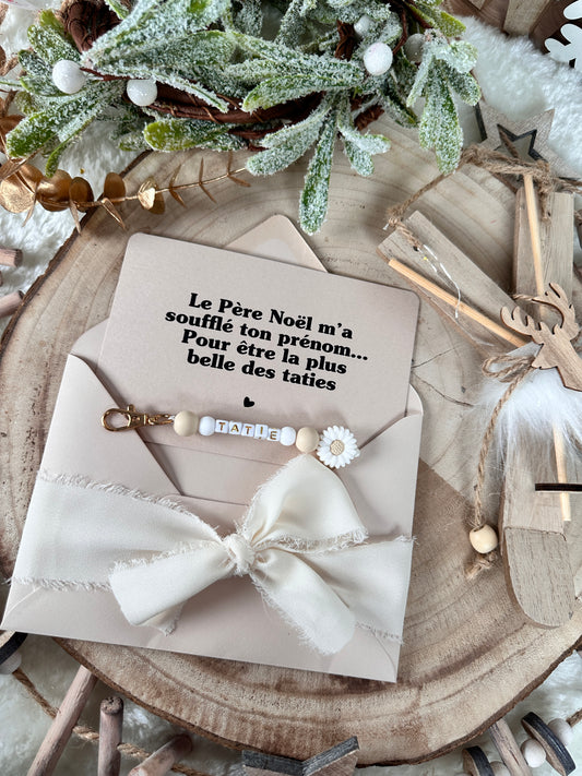Annonce grossesse tatie carte porte-clés en perles blanche noel