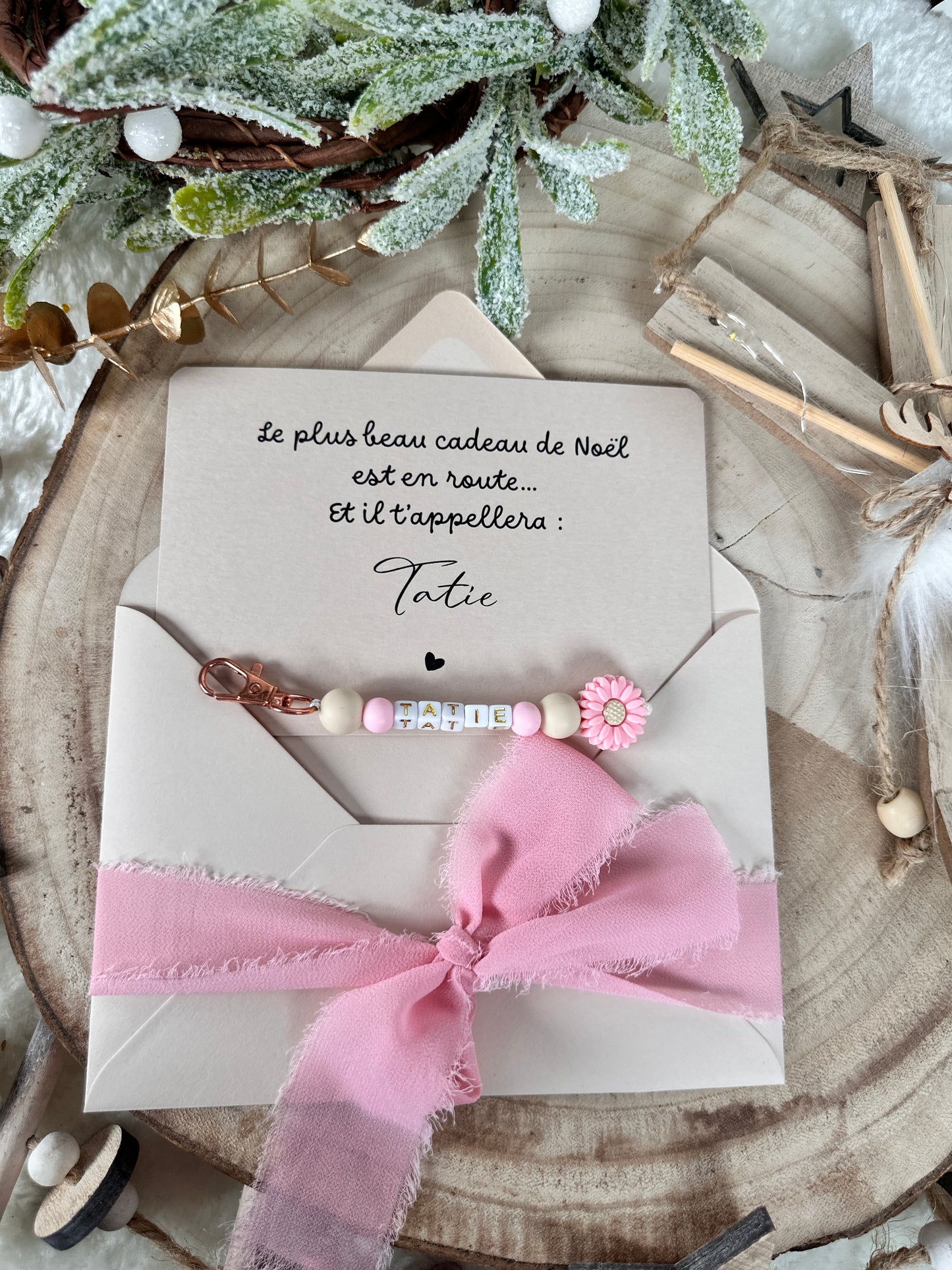 Annonce grossesse tatie carte porte-clés rose noel
