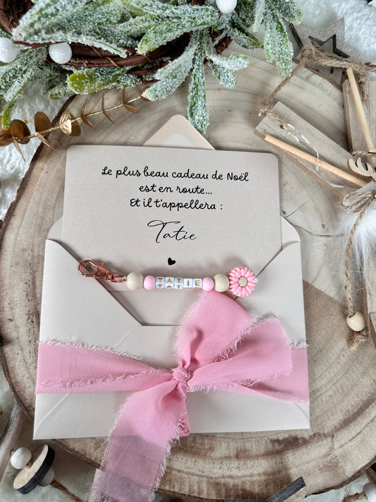 Annonce grossesse tatie carte porte-clés rose noel