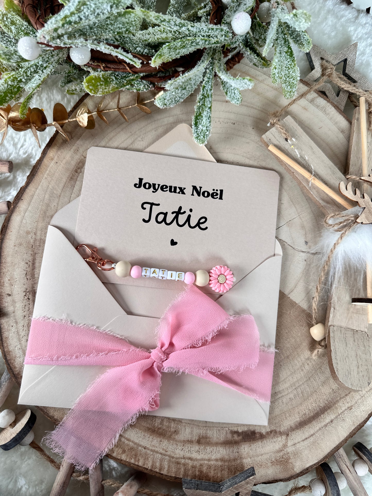 Annonce grossesse tatie carte porte-clés rose noel