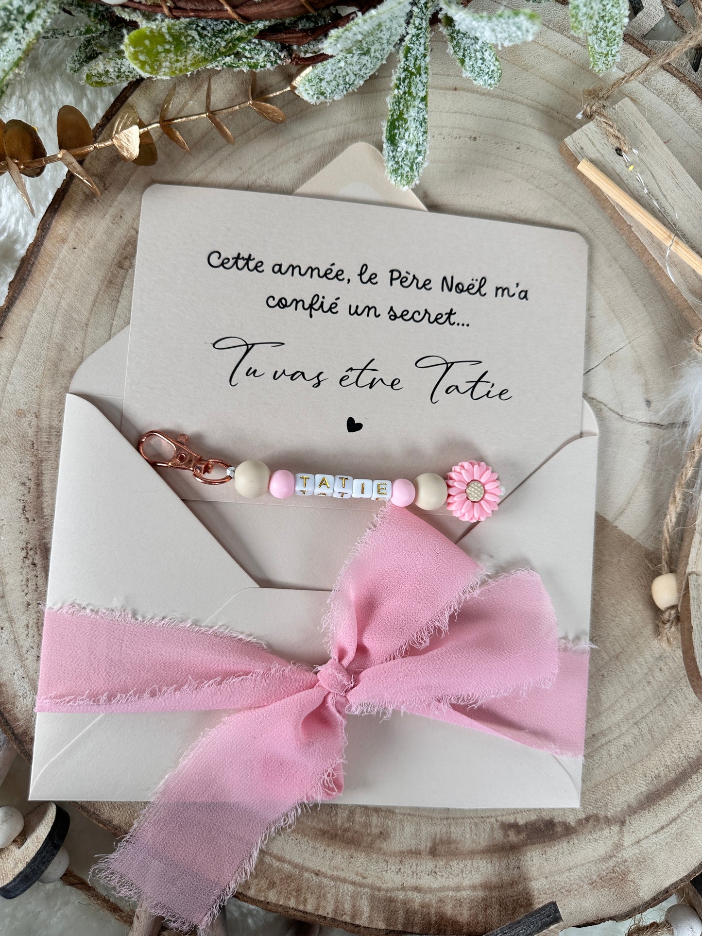 Annonce grossesse tatie carte porte-clés rose noel