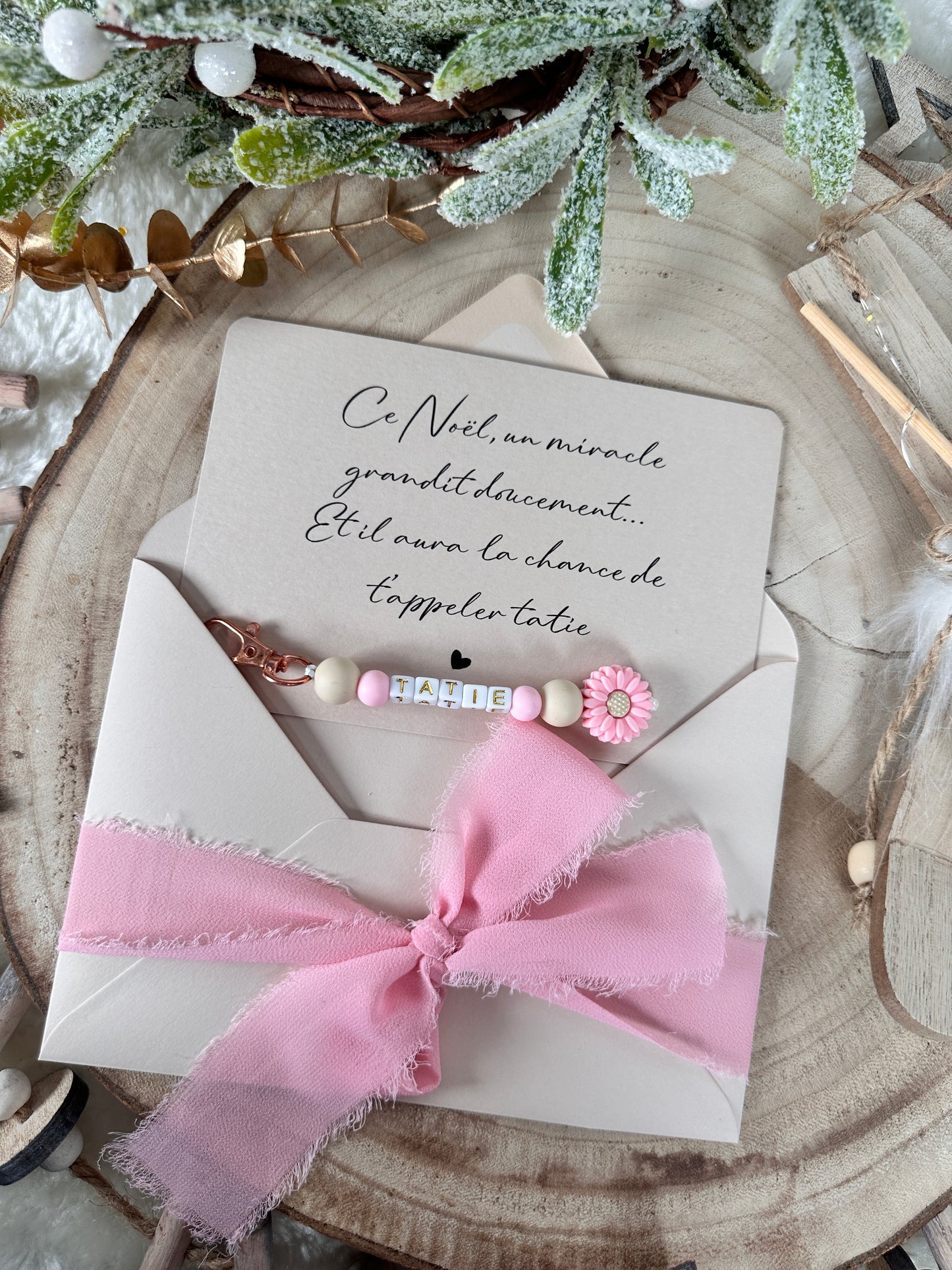 Annonce grossesse tatie carte porte-clés rose noel