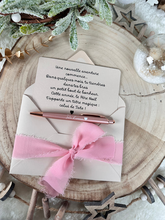 Annonce grossesse carte stylo tata beige Noël