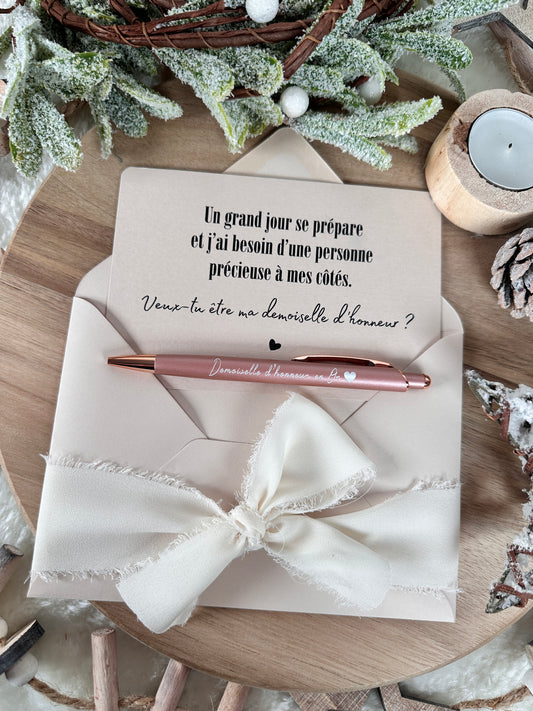 Demande demoiselle d'honneur carte et stylo "Demoiselle d'honneur en Or" beige noel