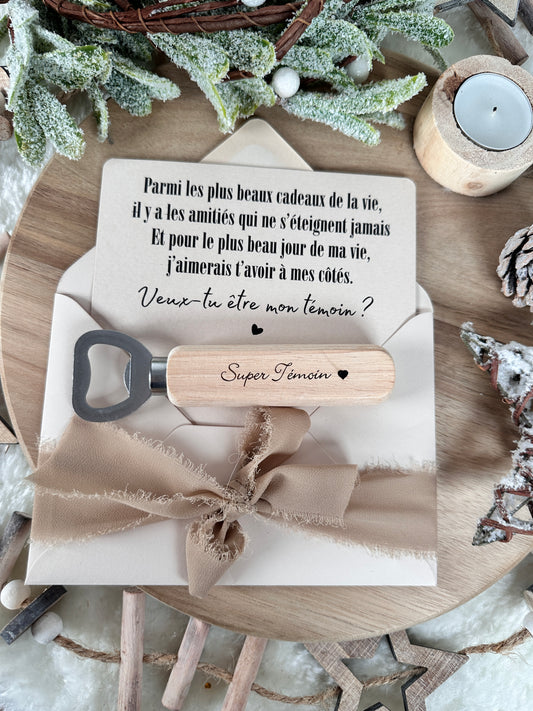 Demande témoin carte et décapsuleur "Super Témoin " beige masculin noel