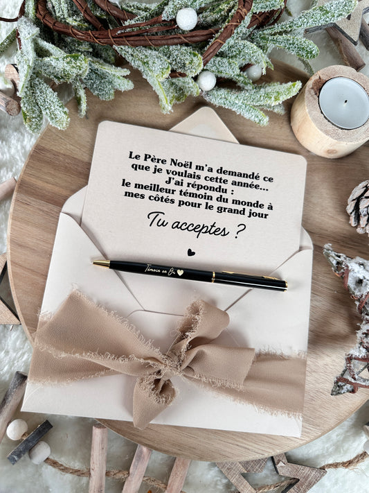 Demande témoin carte et stylo "Témoin en Or" beige masculin noel