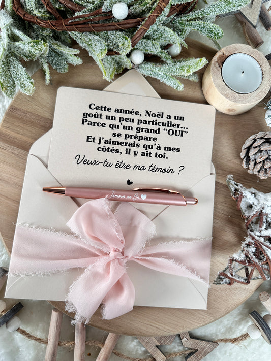 Demande témoin carte et stylo "Témoin en Or" noel